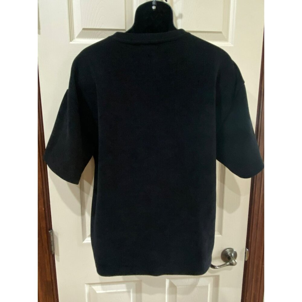 Negative Space Black Boxy Fit Mens T-Shirt L Corduroy Style Polyester/Spandex Bl - Picture 8 of 9
